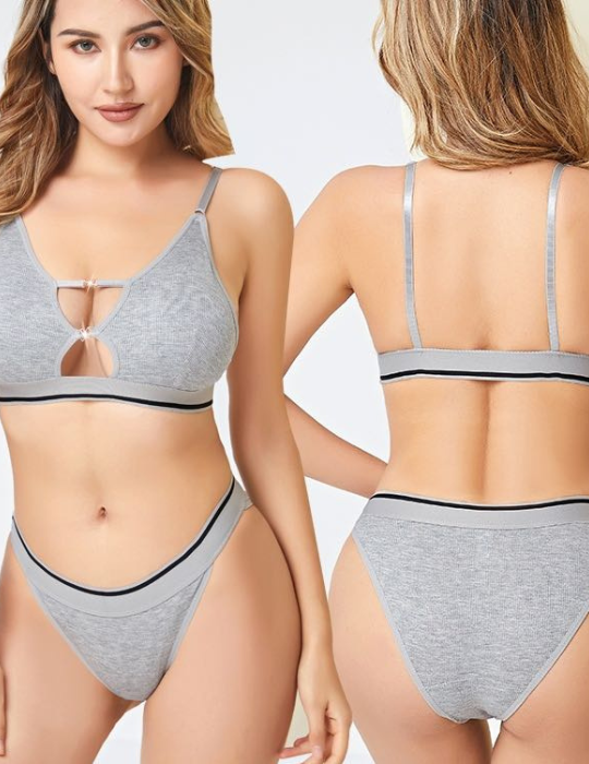 Seamless Cotton Bra & Briefs Set with Removable Pads – Comfortable Two-Piece Lingerie-BN-5821